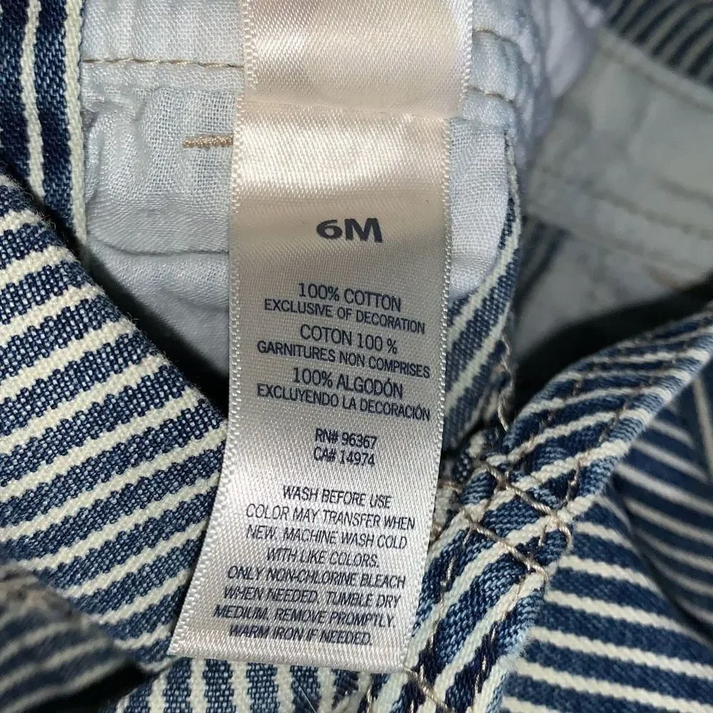 OSHKOSH b'gosh Blue Jean Striped Railroad Engineer Bib Overalls Boys‎ 6 Months
